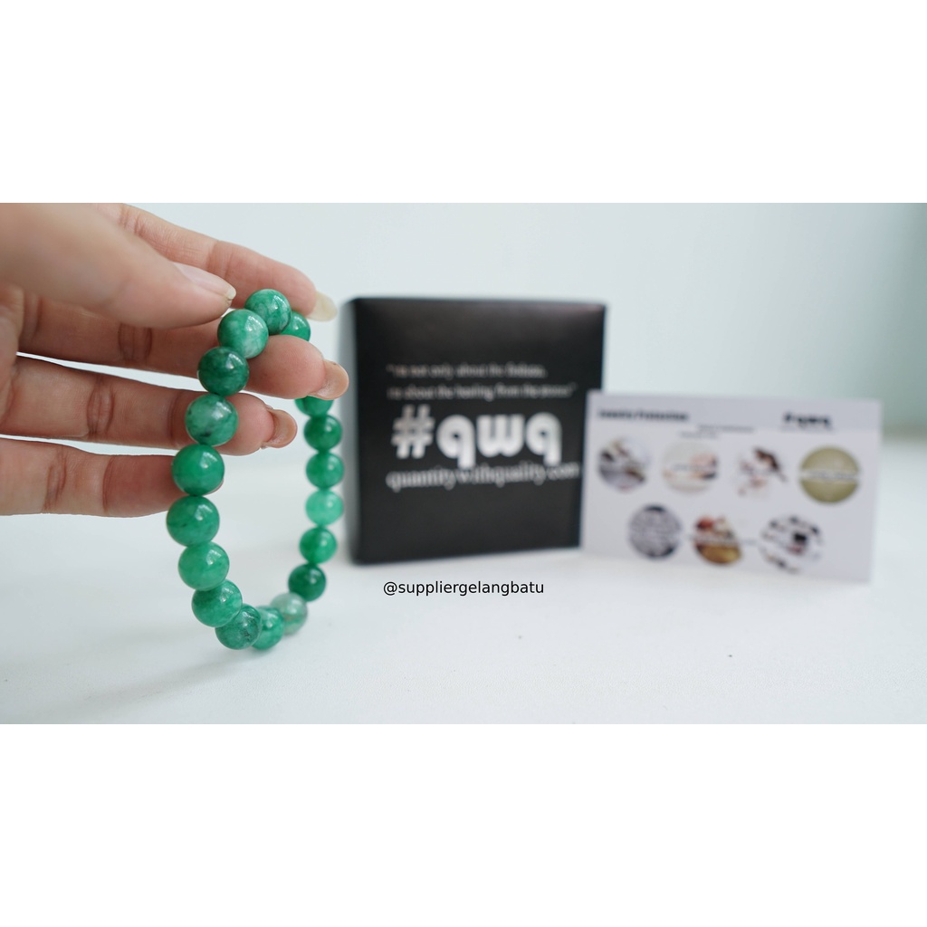 gelang batu GIOK BURMA serat 10mm akik premium hijau tua termasuk BOX