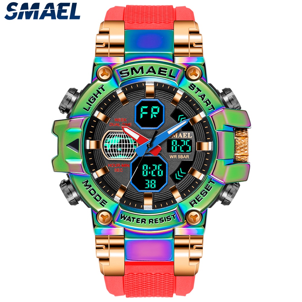 SMAEL Sport 8027 Original Jam Tangan Pria Double Time, Jam Tangan Pria Display Gerakan Ganda, Multif