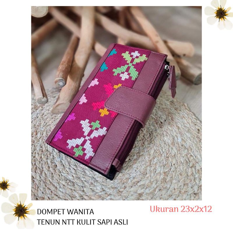 DOMPET WANITA ETNIK TENUN NTT KULIT SAPI ASLI WET-1