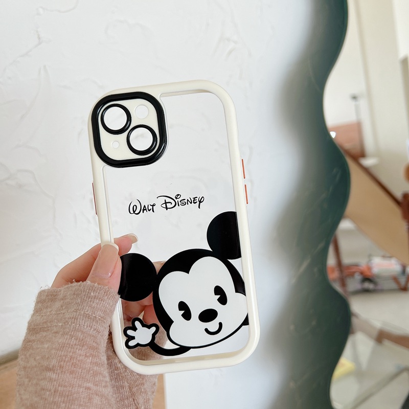 Cream series Camera Protect Soft Case for Iphone  Xr Xs Max Ip Apple IPhone 11 12 13 Pro Max Cute Black White Disney Mickey Phone Case casing