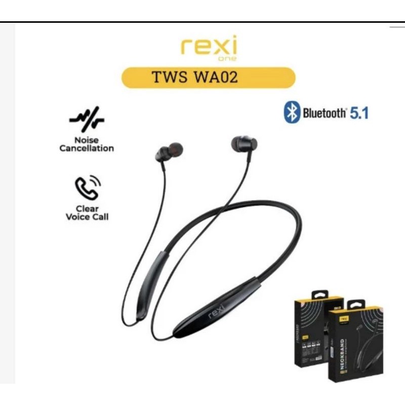 Headset Bluetooth Rexi Neckband WA02 Wireless Earphone Stereo Sound