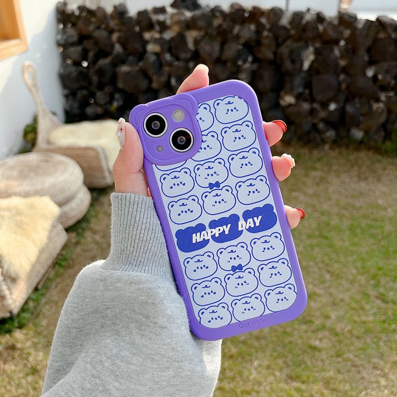 Soft case TPU Motif Kartun Beruang Warna Biru Ungu Untuk iPhone 11 12 13 Pro Max XS Max X XR 7 8 Plus