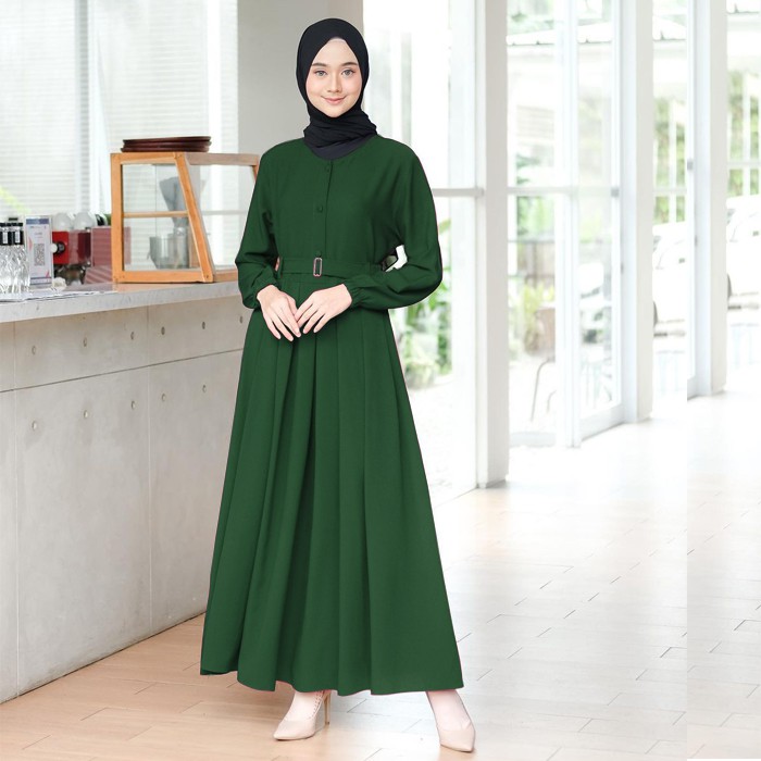 Gamis Monna Dress Sandira Belt Busui Friendly Syar'i Muslimah Jumbo Terbaru Shakila Premium Gamis Polos-6