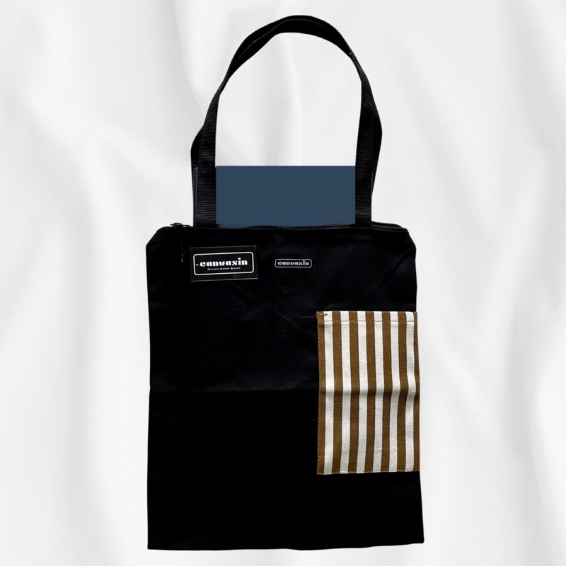 Tote bag black &amp; gold stripe