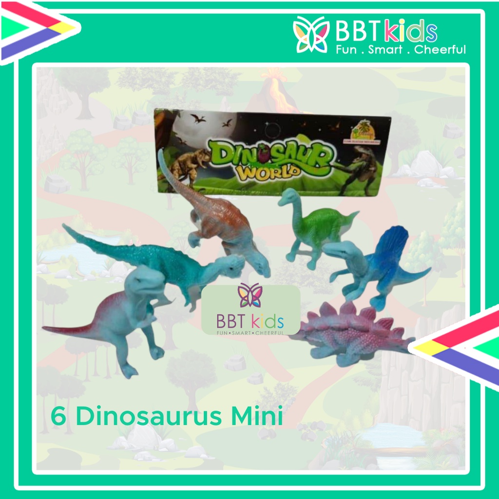 MAINAN DINOSAURUS MINI KARET 6 PCS DUNIA DINOSAUR WORLD ALAM BEBAS