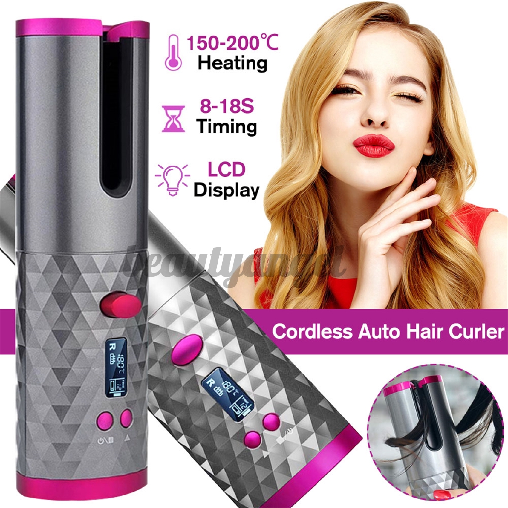 cordless auto rotating hair curler hair waver curling iron wireless lcd ceramic