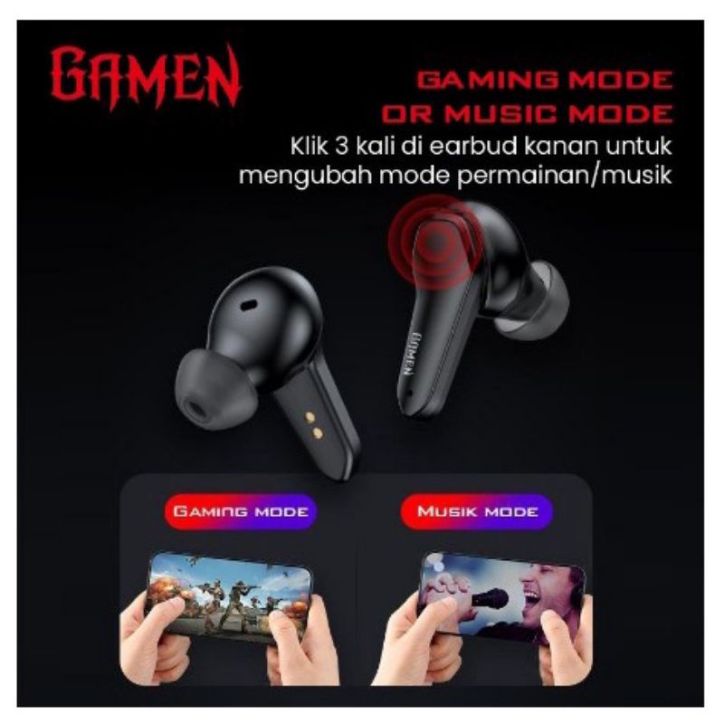 GAMEN Sirens Headset Earphone Bluetooth 5.0 TWS LED HD Sound Garansi