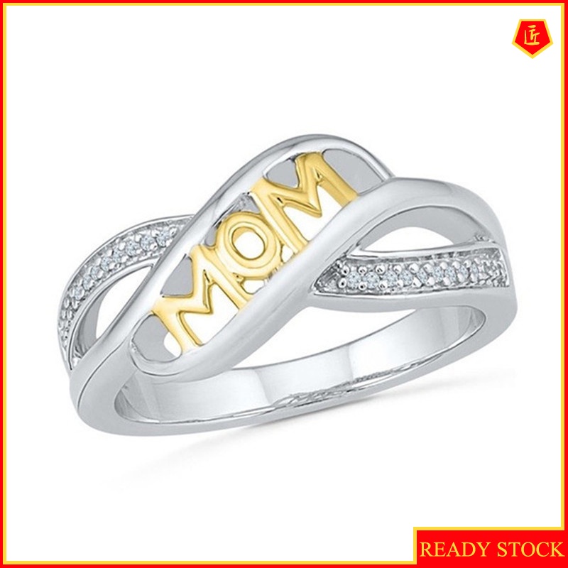 [Ready Stock]Creative Love Mom 925 Silver Ring 18K Gold Color Separation