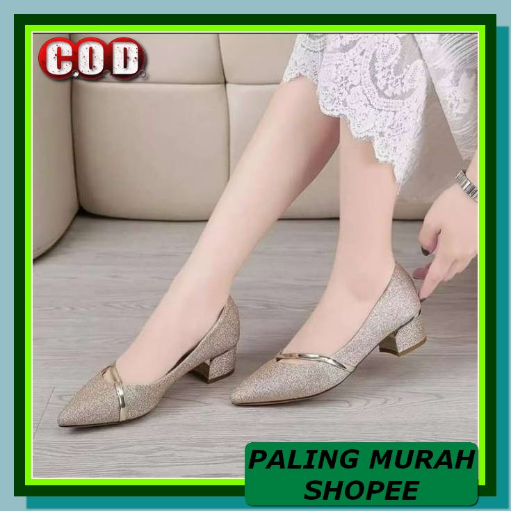 High Heels Hils Sepatu Hak Tinggi Wanita Cewek Sepatu Pesta Konda TF594 Hak Tahu Pantofel Gliter Tm