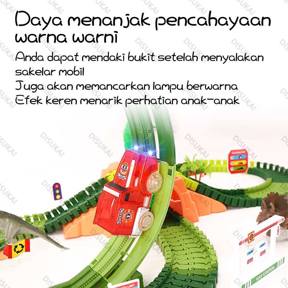 【Stok Baru】Mobil Track Dinosaurus 188pcs Dapat mendaki bukit yang menanjak dapat dengan bebas membentuk bentuk