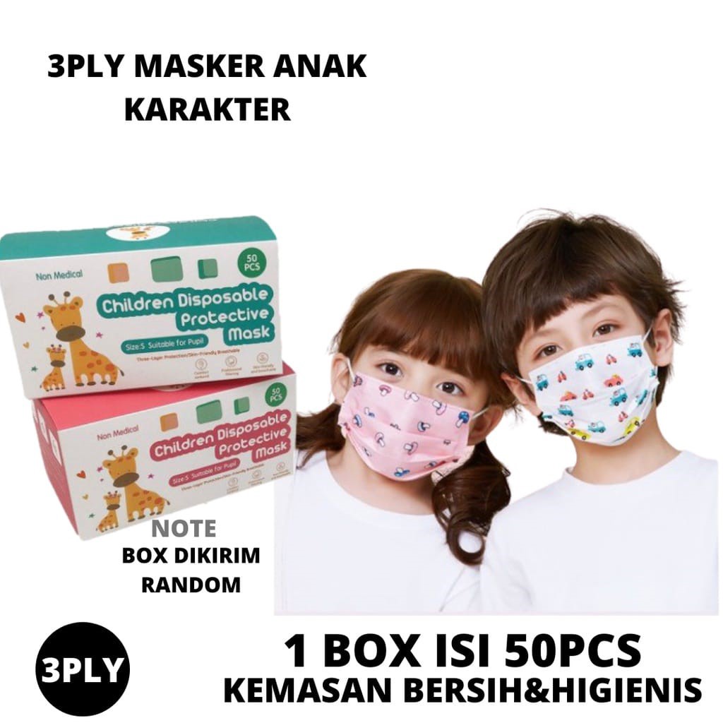 isi 50Pcs/BOX Masker Mulut ANAK Motif LUCU PAKET EKONOMIS IMPORT K-POP KPOP KOREA FASHION DISPOSABLE