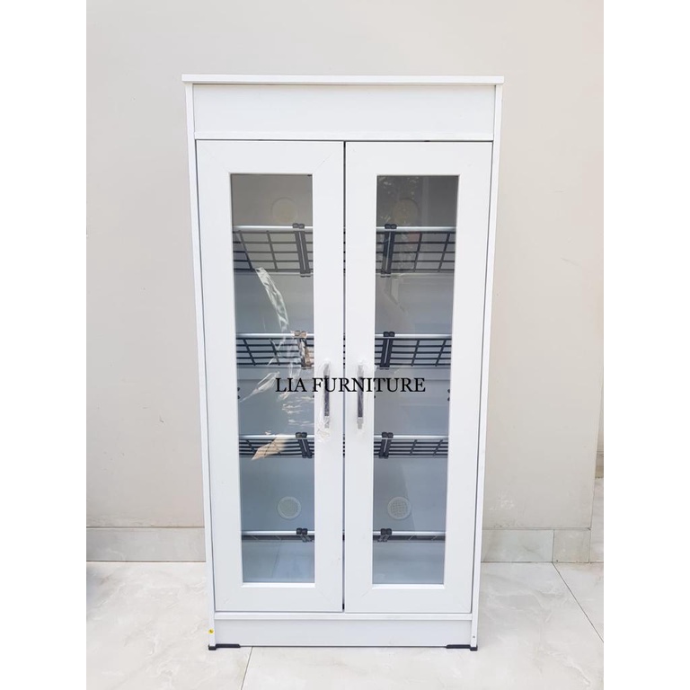 RAK SEPATU LEMARI SEPATU KACA MINIMALIS FULL WHITE KAYU