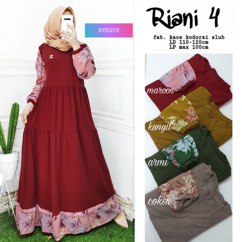 Riani 4 Dress Gamis Casual Bahan Kaos Adem Dress Kekinian Murah Outfit Gamis Kekinian