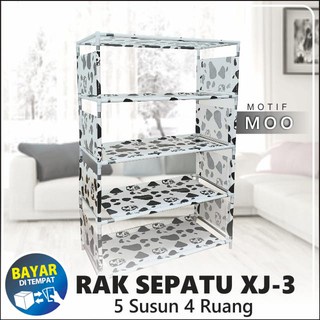 COD Rak sepatu portable Tempat sandal Shoes rack 4 susun 5 layer Rak Sepatu Kain Motif 5 Susun Portable Multifungsi Rak Sendal Susun 5 Tingkat Rak Buku Serbaguna