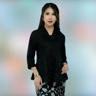 Dores Atasan Blouse Kebaya Encim Katun Laser Senada Jumbo Wanita - Hitam Lipat, M