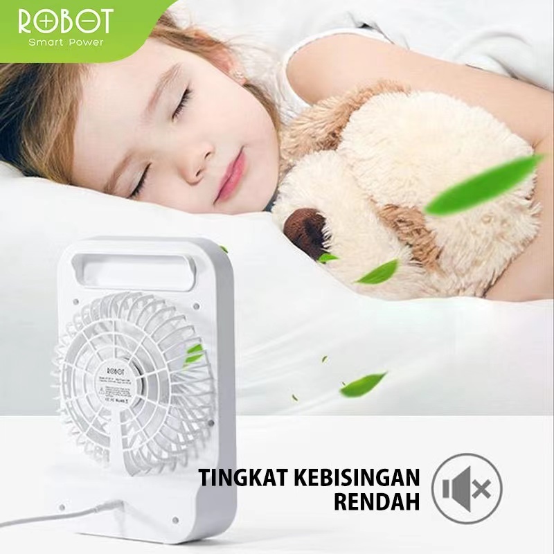 Kipas Portable Fan ROBOT RT-BF14 2000mAh 5 inch Rechargeable Led Fan Garansi Resmi 1 Tahun Original