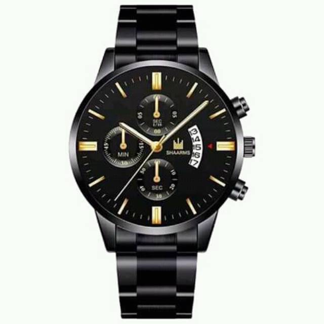 Jam Tangan Pria SHAARMS Stainless Hitam Keren