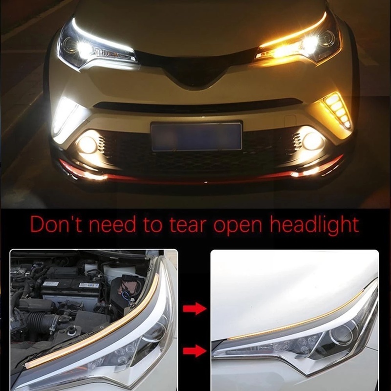 [1 Pair Daytime Running Light Ultra-Thin Light  LED Lights Guide Strip]  [Auto Super Bright Two-Color Silicone Light Strip Led Lamp]