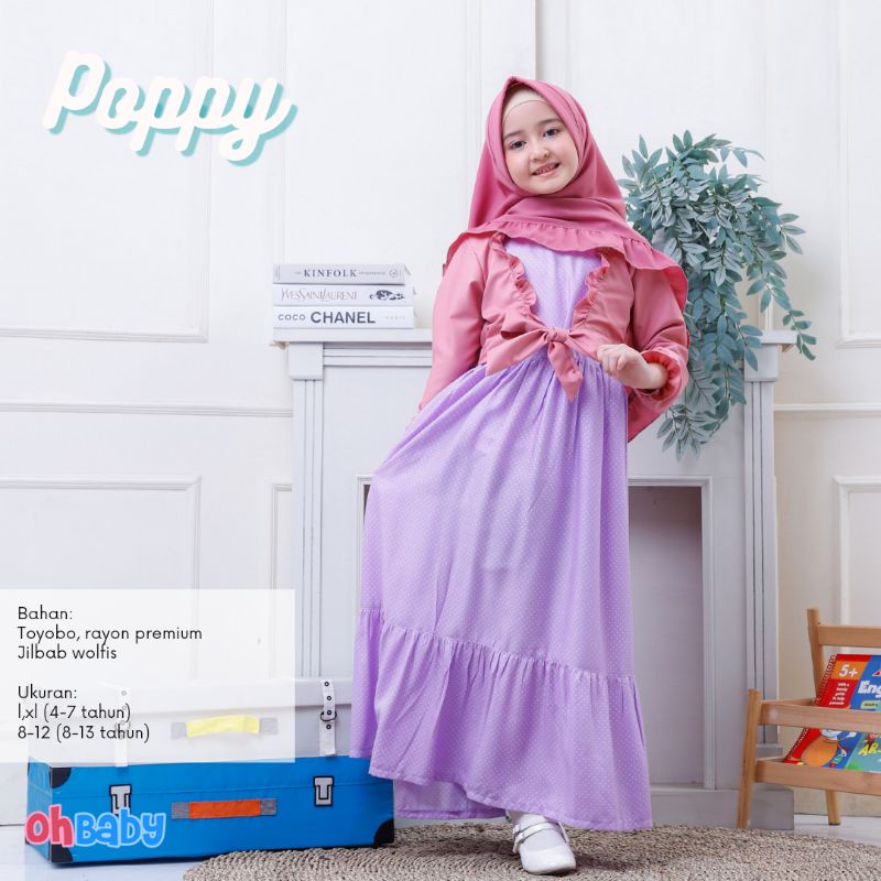 GAMIS ANAK MURAH MERK OHBABY KODE POPPY LILAC USIA 8 SAMPAI 12 TAHUN BAHAN RAYON PREMIUM DAN TOYOBO