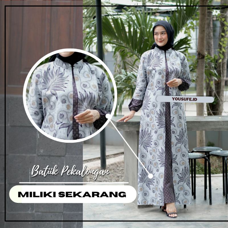 Gamis Batik Wanita Lengan Panjang Katun Halus Pekalongan Tidak Luntur Nyaman Terbaru Produksi Pekalongan Bisa Seragam Pernikahan Hajatan Keluarga Couple Set Murah Shopee Cod GM01Melati