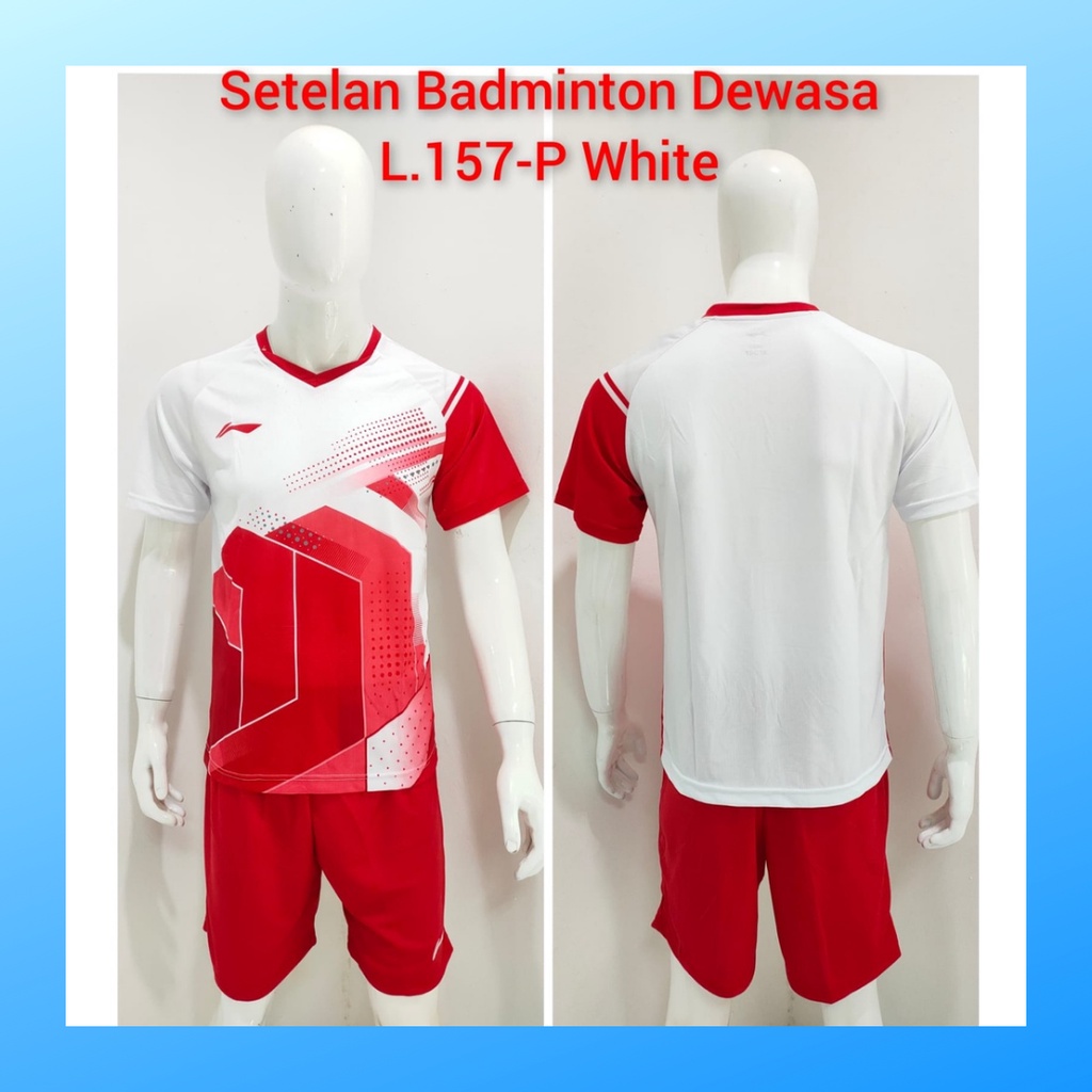 Kaos bulutangkis pria baju badminton dan celana jersey setelan wanita dewasa t-shirt outfit seragam jarsey kostum olahraga pakaian apparel sport jersy bulu tangkis casual jersi sudirman thomas uber cup print suit L157 putih polos