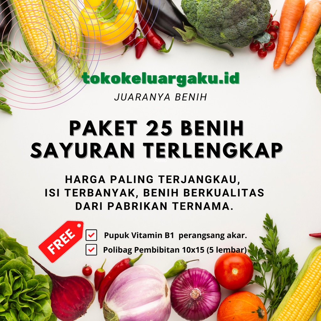PAKET 25 JENIS BENIH SAYURAN+BONUS lainnya bisa ditanam ditanah dan hidroponik 30 Hari Panen Bibit S