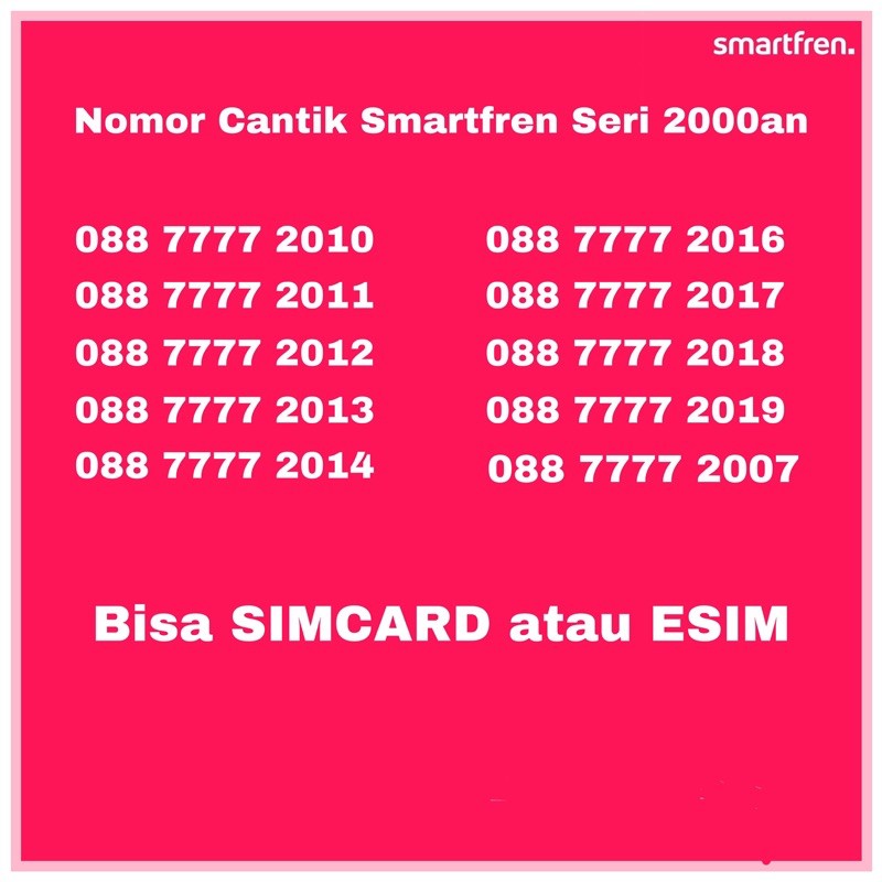 ESIM nomor cantik Smartfren seri Tahun 2000an