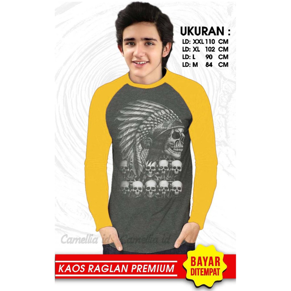 Kaos Raglan (TENGKORAK)/Kaos Pria Lengan Panjang/ Kaos Pria/ Kaos Cowok/ Kaos Oblong/Misty