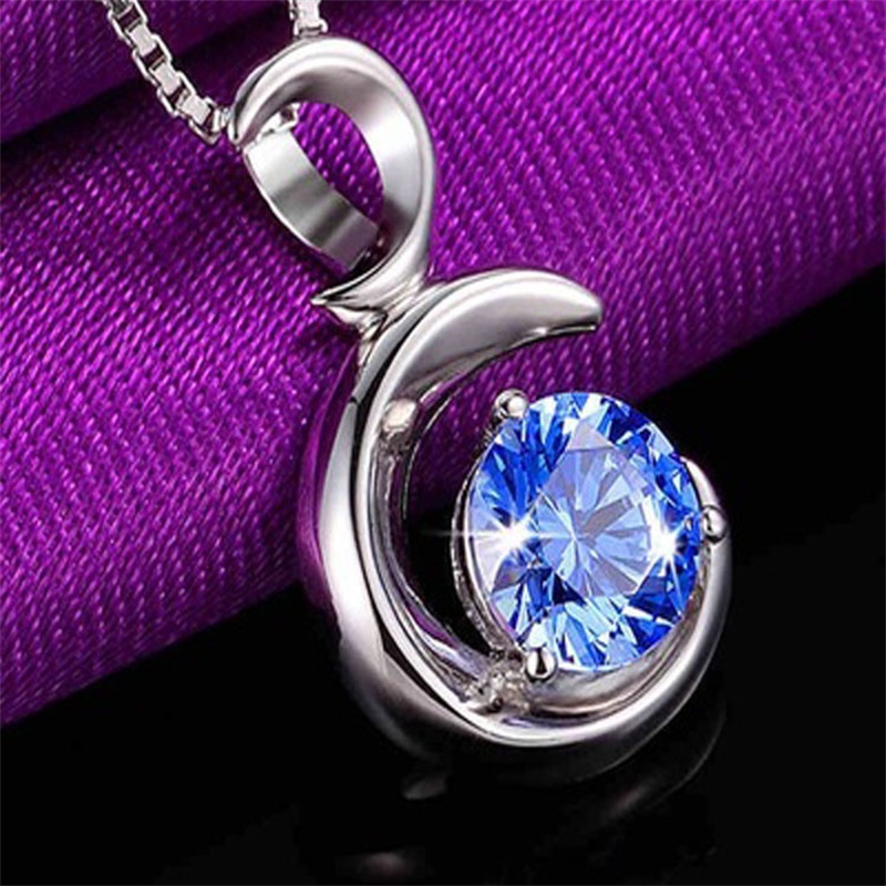 [Ready Stock]Silver Moon Sapphire Necklace Women's Fashion Accessories