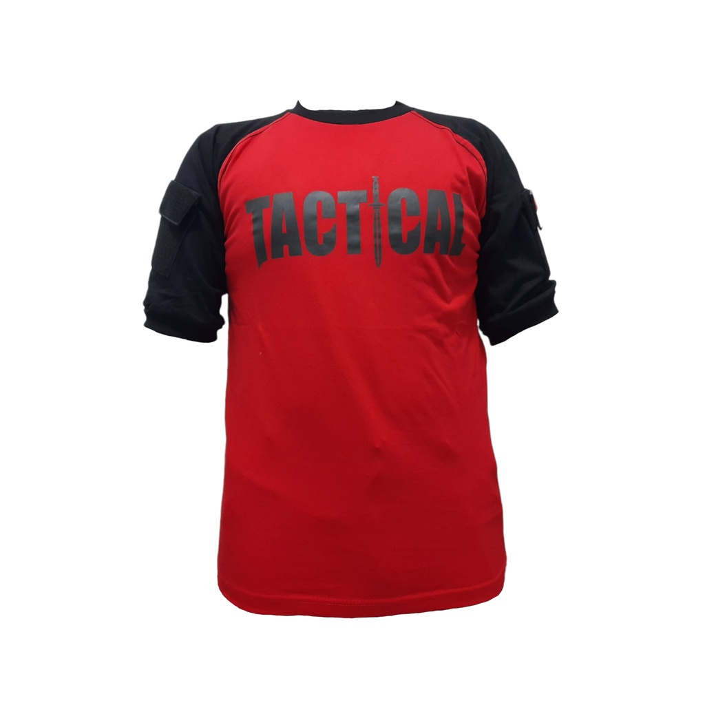 Kaos pendek tactical/blackhawk dewasa merah kombinasi katun combed 20s