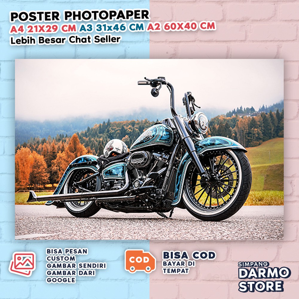 Poster Motor Sport Moge Harley Davidson Bisa Hiasan Dinding Cowo Cool Aestetic Macho Harlei HLDX-70