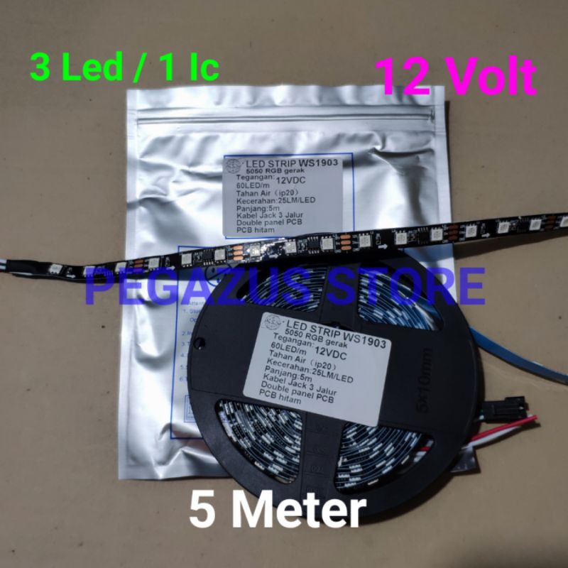 Led Strip WS 1903 12V RGB Gerak 3 Led/IC WS1903 12 Volt IP20 60 Led/M Non Waterproof