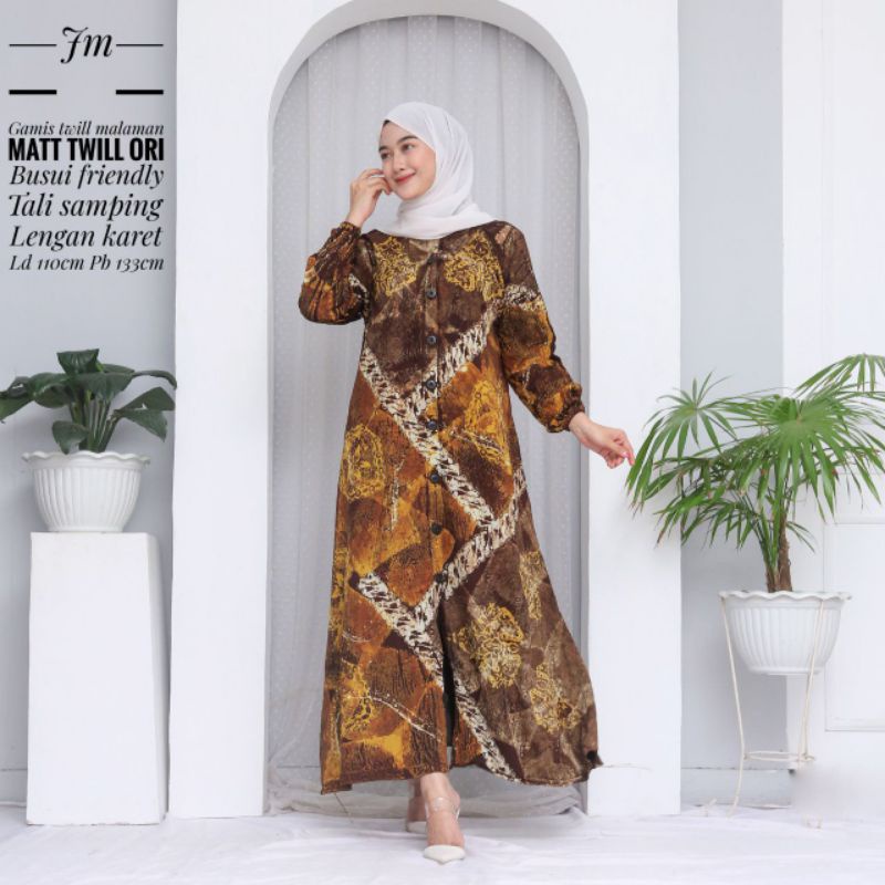 TERBARU gamis twill ori motif gamis pelangi/ gamis syar'i abtrak malaman (jumbo)