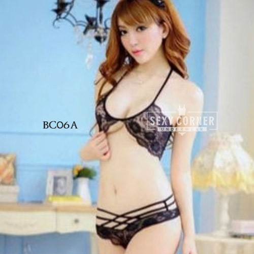Sexy Bra Lingerie Set / Setelan BH + CD Seksi Wanita Hitam BC06A