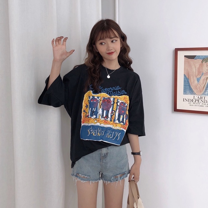 yikoo-Big size Korean lengan pendek atasan kaos t shirt pakaian wanita top