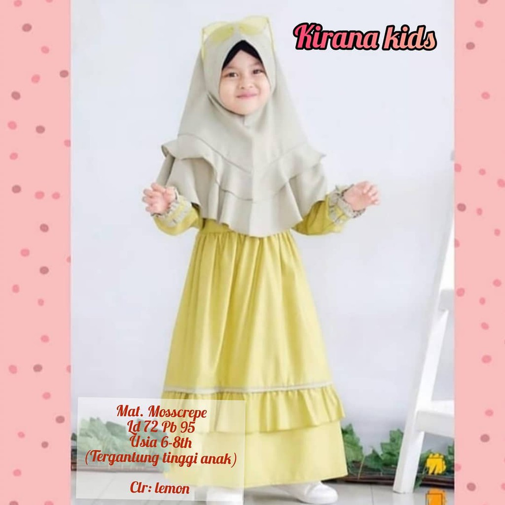 KIRANA SYARI KIDS BO KF MOSSCRAPE 6-8 Tahun Gamis Syari Set Hijab Anak Perempuan Gamis Anak Murah