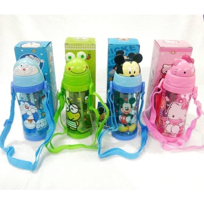 BELLA - BOTOL MINUM ANAK 450ML KEPALA KARAKTER KEROPI MICKEY DORAEMON, HELLO KITTY ADA STRAP