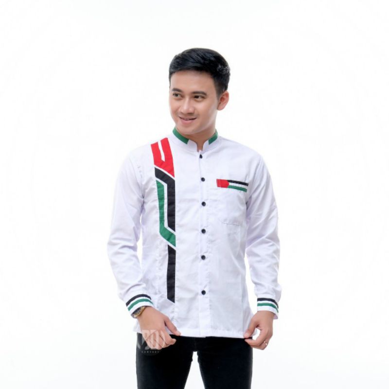 BAJU KOKO PALESTINA DEWASA || BAJU KOKO GUS AZMI SYUBBANNUL MUSLIMIN AZZAHIR-Sinergy putih