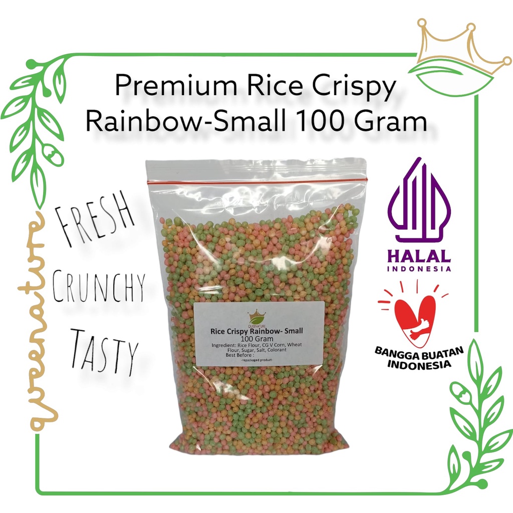 Rice Crispy Rainbow Round (Small/Medium) 100 gram Krispi Beras Warna Bulat (Kecil/Sedang) Premium