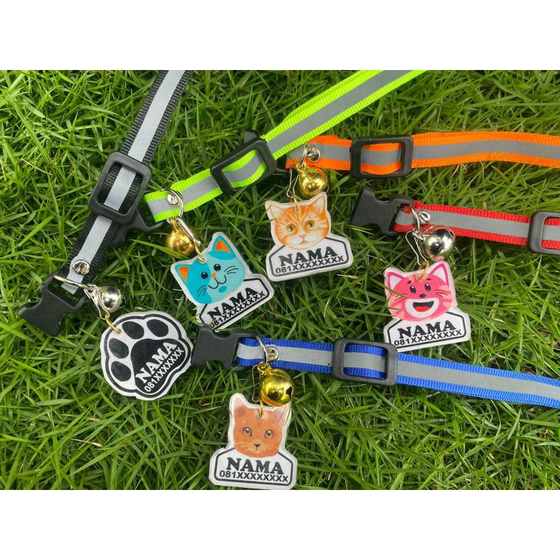 KALUNG KUCING CUSTOM NAMA GLOW IN THE DARK/MENYALA DALAM GELAP AKRILIK / PVC