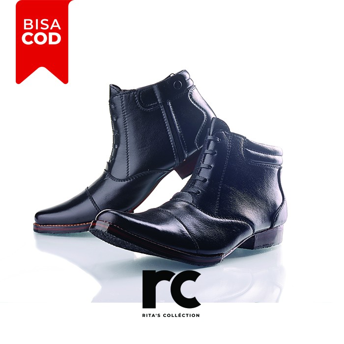 Sepatu Pantofel Pria Model Boots Resleting Aladin Tinggi Tali - rita.collection