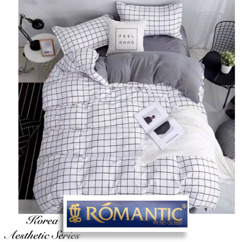 AESTHETIC KOREA series Bedcover sprei by ROMANTIC motif kotak putih katun jepang minimalis