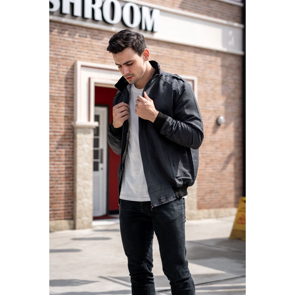 HEYLOOK Official - Jaket Pria Harrington Jaket Semi-Waterproof Smith Pria Jaket Motor Taslan-*SMITH GREY XL