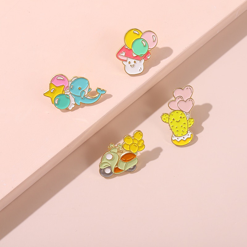 Cartoon Enamel Brooch Colorful Balloons Cactus Dolphin Mushroom Motorcyc Pin DIY Button Pin Denim Jacket Pin Badge Jewelry Gift