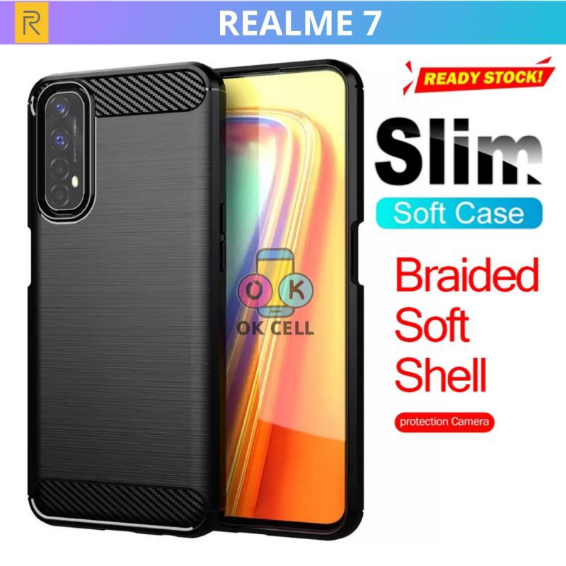 COD Softcase Slim Carbon Fiber Hitam Realme 7 - Case Casing Karbon Armor Realmi 7 Back Cover Premium