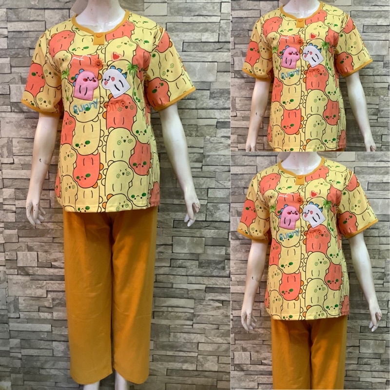 CP DAILILAN STANDAR| BAJU TIDUR | COD | PIYAMA-Dino Motif Kuning