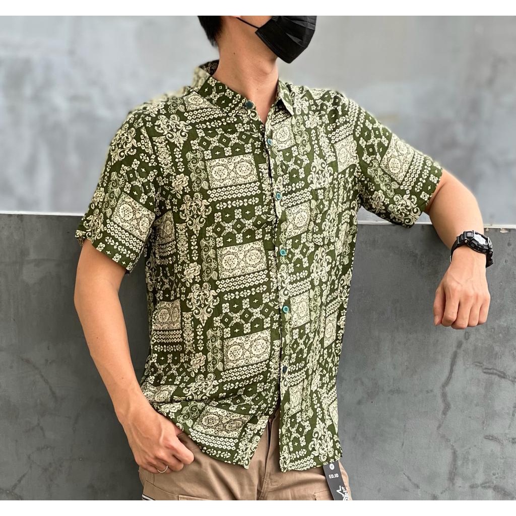 Mokokomo Kemeja Pria Motif Pd-61 Kemeja Pantai Lengan Pendek Kemeja casual