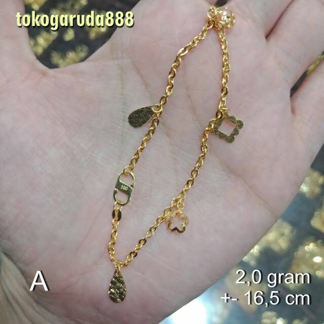 Rantai tangan gelang tali anak dan dewasa emas asli kadar 700 70% nori 2 dua g gr gram kuning holo gantungan polos