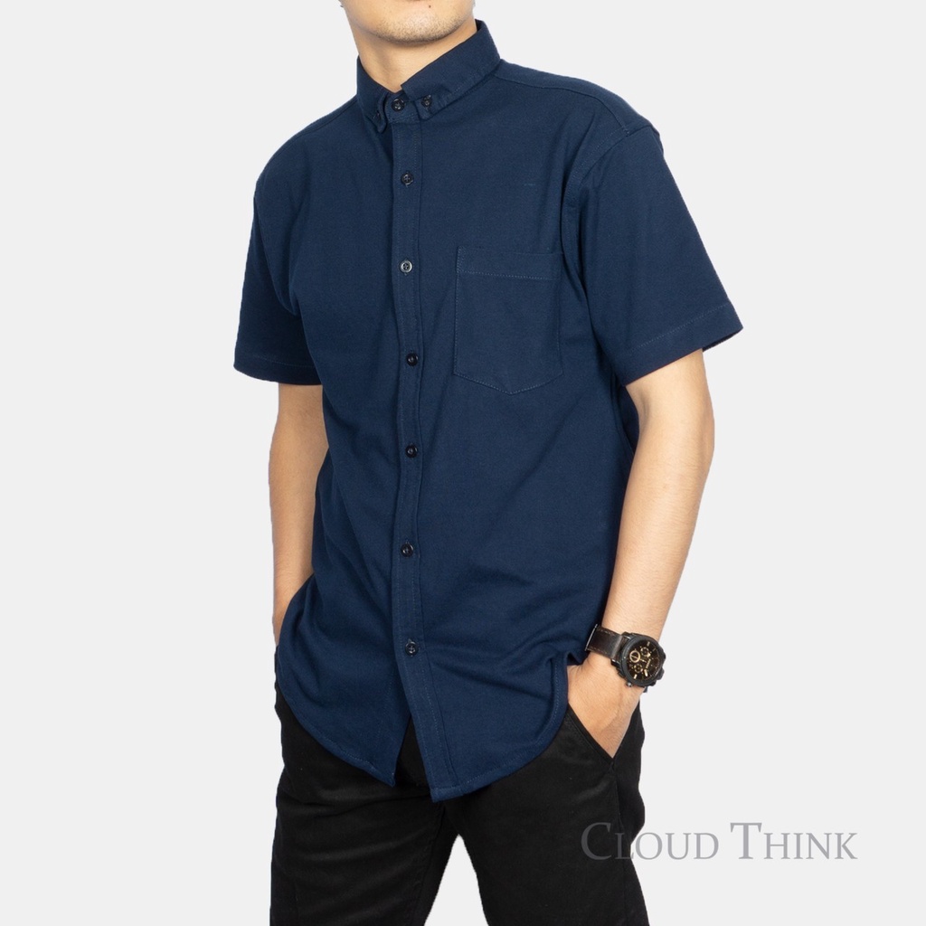 Kemeja Pria Lengan Pendek Biru Navy | Blue Navy Original Cotton Pique Best Quality