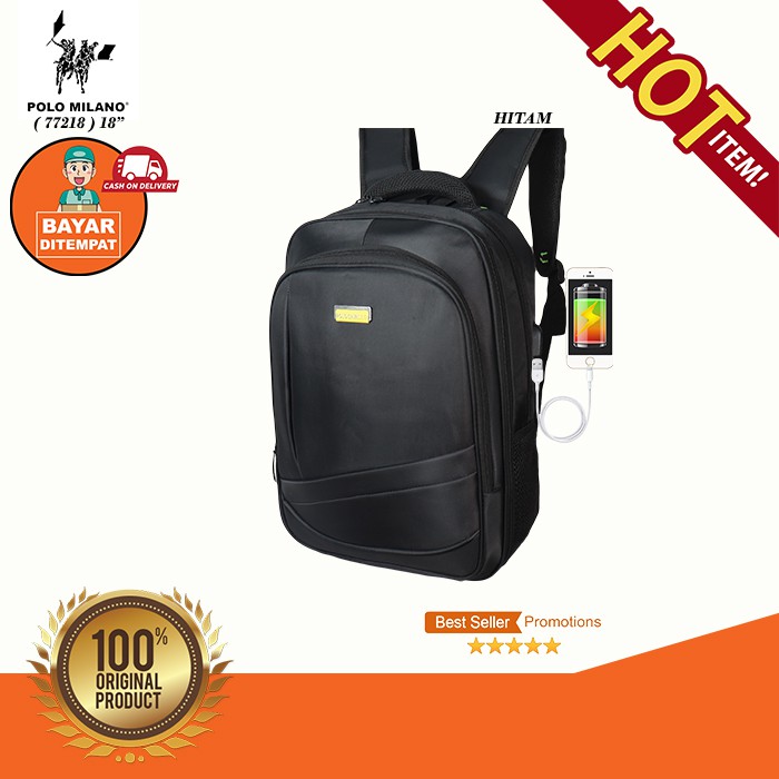 TAS RANSEL PRIA IMPORT MURAH POLO CAVALLO - 77218 - WARNA HITAM - FREE BOTOL - ANTI AIR READY STOCK